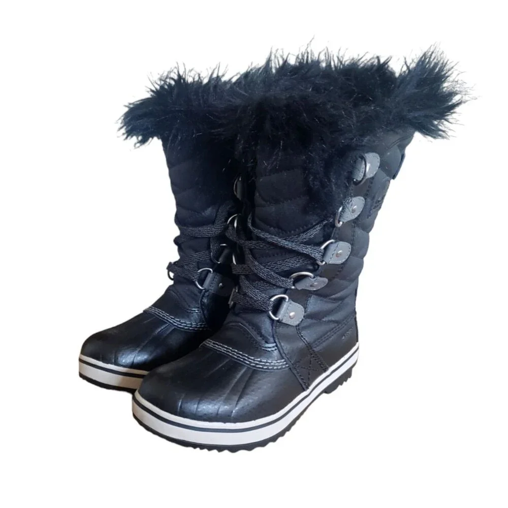 Sorel Tofino II Black Waterproof Winter Snow Boot Girls Sz 2 Faux Fur NY2419-010